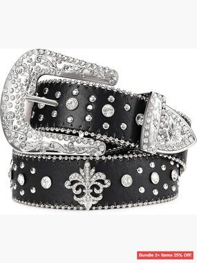 Vintage Western Rhinestone Studded Leather Belt for Women Size 27-33